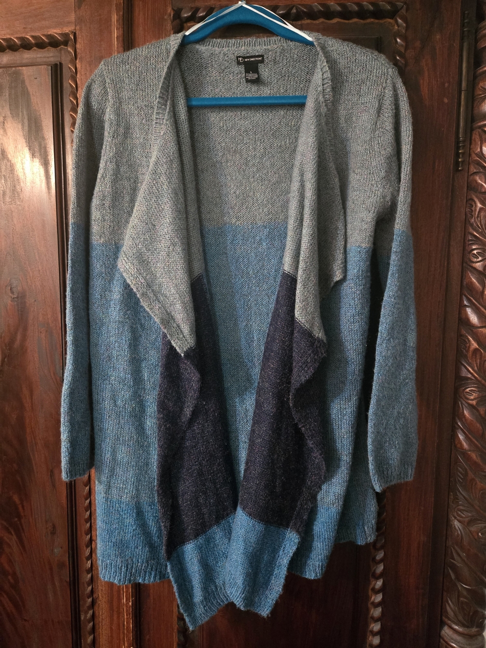 Teal-grey Waterfall Open-Front Colorblock Sweater